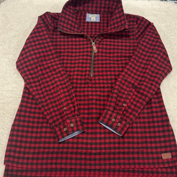 L.L. Bean Tops - L.L.Bean Large reg. quarter-zip pullover red & black buffalo plaid Like New